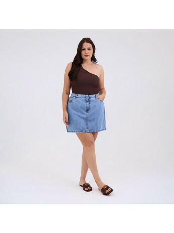 Saia Jeans Azul Claro Feminino Plus Size