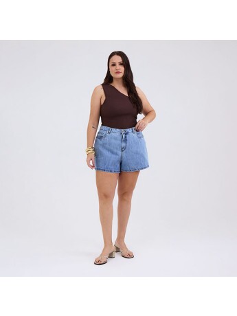 Shorts Jeans Comfort Azul Claro Feminino Plus Size