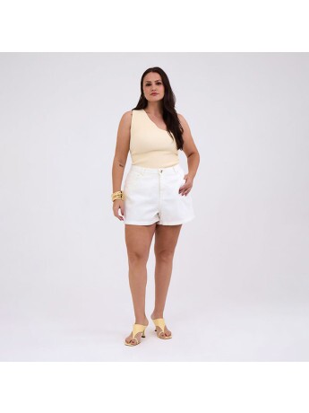 Shorts Jeans Comfort Off White Feminino Plus Size 