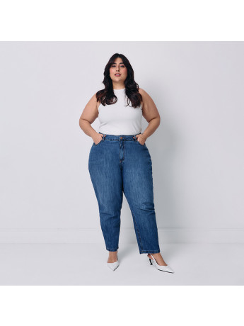 Calça Jeans Mom Cropped Feminina Plus Size