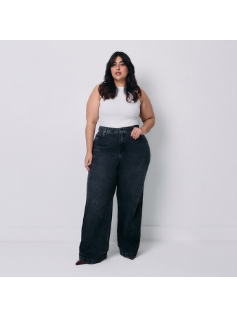 Calça Jeans Wide Leg Black Feminina Plus Size