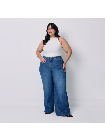 Calça Jeans Wide Leg Feminina Plus Size