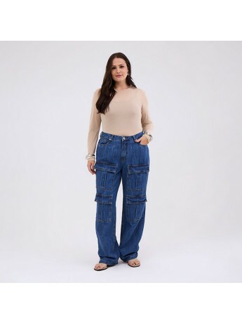 Calça Cargo Jeans Feminino Plus Size