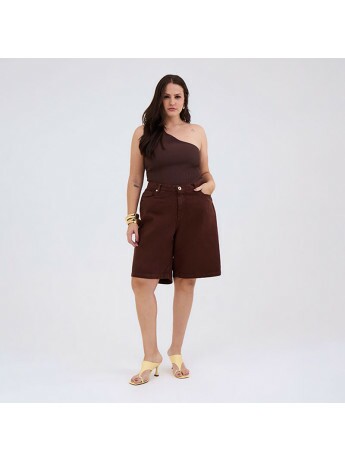 Jorts Jeans Feminino Plus Size Marrom