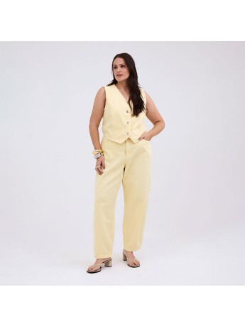Calça Barrel Amarelo Manteiga Feminino Plus Size