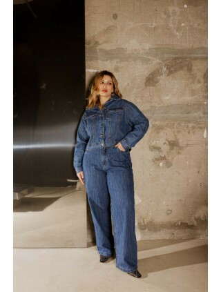Calça Jeans Reta Feminino Plus Size Azul Médio 
