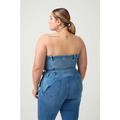 Lançamento: Top Sem Alça Jeans Plus Size com Fenda